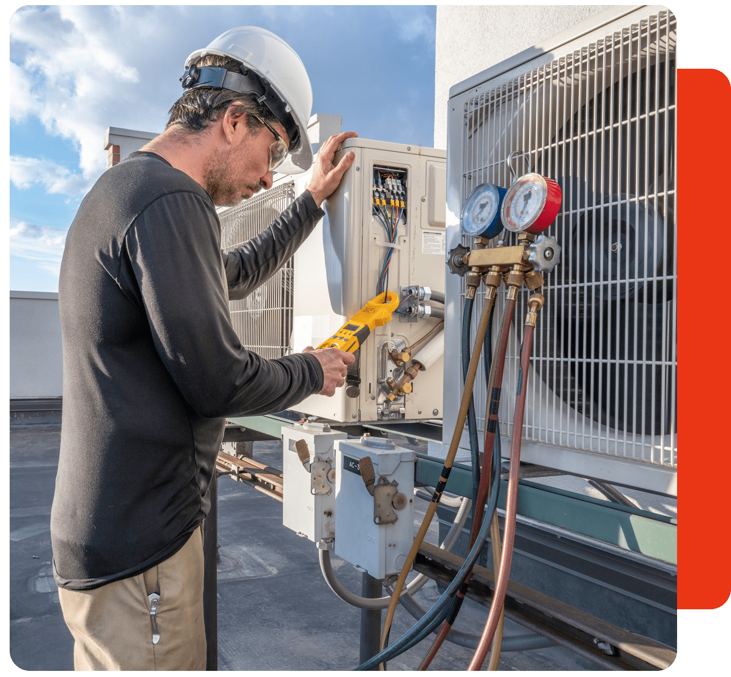 Professional Hvac Technician Taking an Amperage Reading on a Mini-Split Ductless Air.